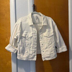 Athleta Jacket S Womens White Snap Front Denim Cotton Blend Casual